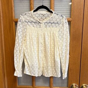 EUC Chic Ivory Lace Button-Up Blouse